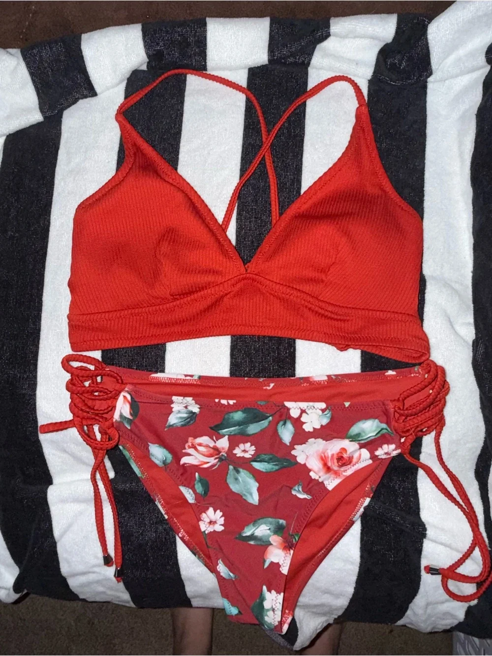 Red Floral Two-Piece Bikini Set